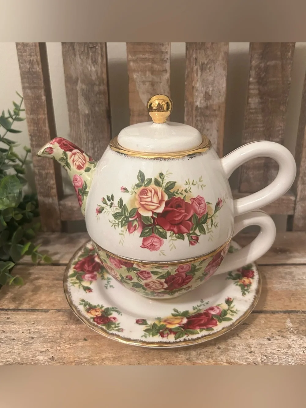 Vintage Royal Albert Old Country Roses Tea For One 3 Piece Set